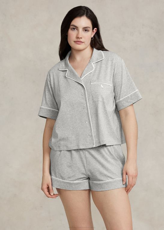 gråmeleret Kvinder Ralph Lauren kortærmet jersey pyjamassæt Z426B2894