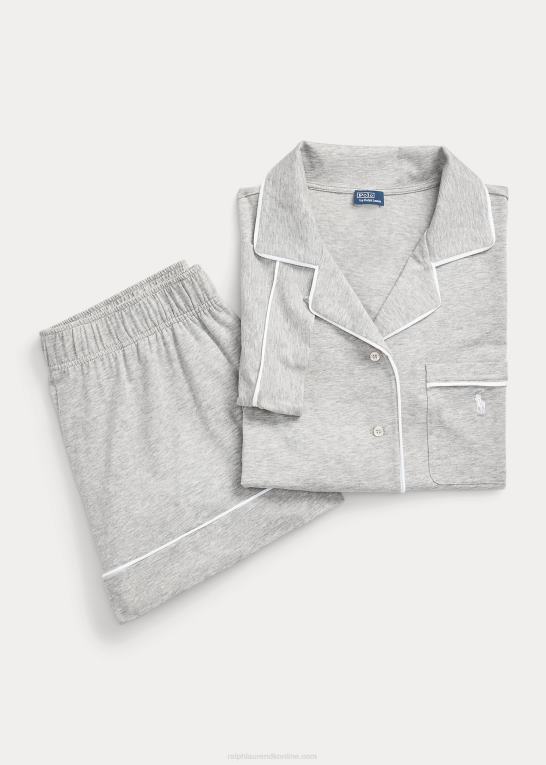 gråmeleret Kvinder Ralph Lauren kortærmet jersey pyjamassæt Z426B2894