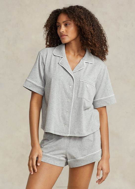 gråmeleret Kvinder Ralph Lauren kortærmet jersey pyjamassæt Z426B2894