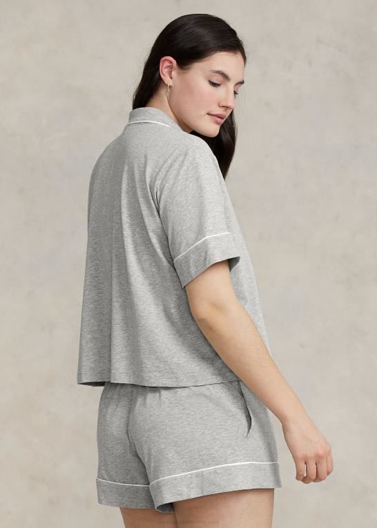 gråmeleret Kvinder Ralph Lauren kortærmet jersey pyjamassæt Z426B2894