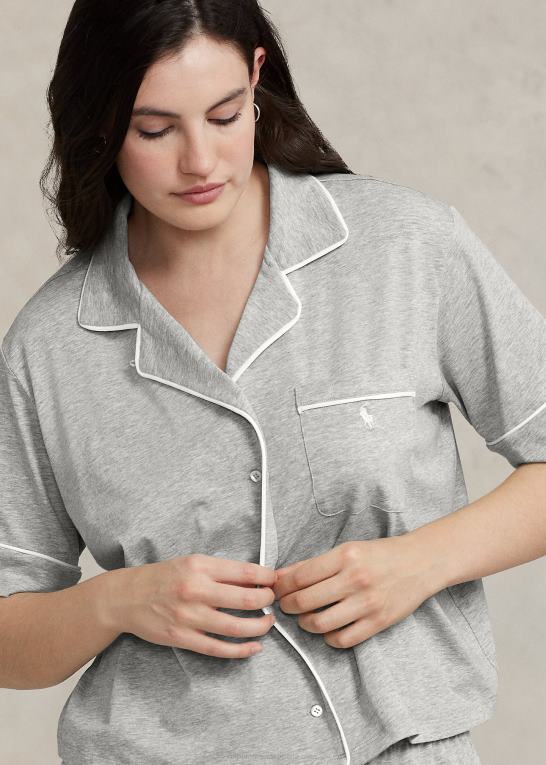 gråmeleret Kvinder Ralph Lauren kortærmet jersey pyjamassæt Z426B2894