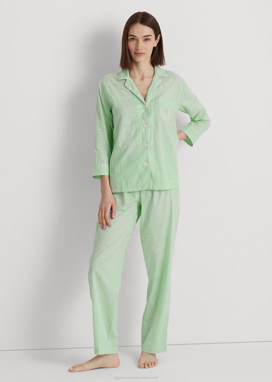 grøn roman Kvinder Ralph Lauren Gingham bomuldsblanding græsplæne sovesæt Z426B4463