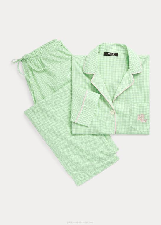 grøn roman Kvinder Ralph Lauren Gingham bomuldsblanding græsplæne sovesæt Z426B4463