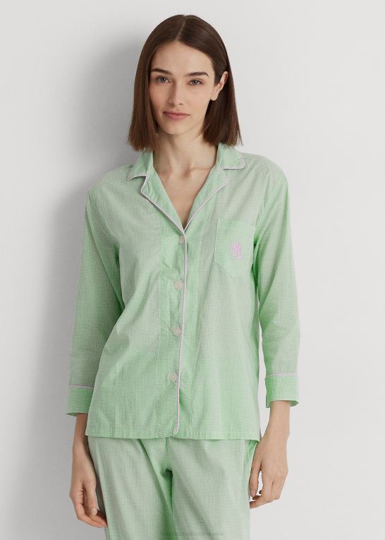 grøn roman Kvinder Ralph Lauren Gingham bomuldsblanding græsplæne sovesæt Z426B4463