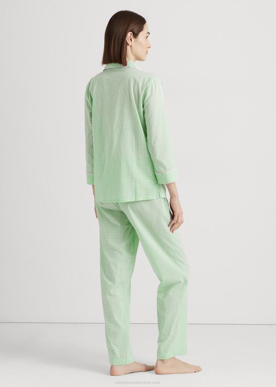 grøn roman Kvinder Ralph Lauren Gingham bomuldsblanding græsplæne sovesæt Z426B4463