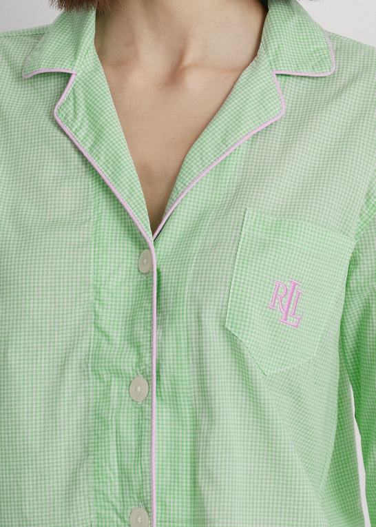 grøn roman Kvinder Ralph Lauren Gingham bomuldsblanding græsplæne sovesæt Z426B4463