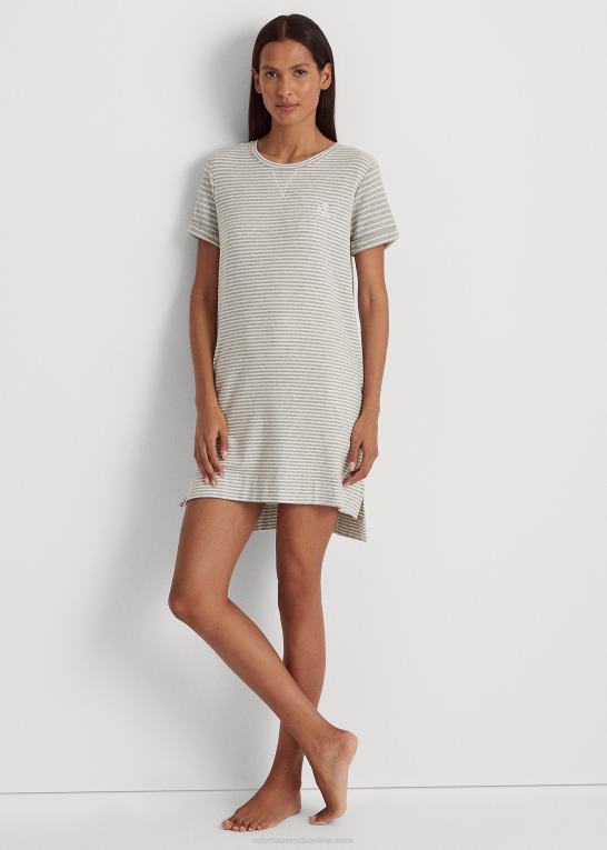 gråt print Kvinder Ralph Lauren stribet fransk frotté sove t-shirt Z426B9442