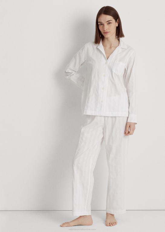 hvid Kvinder Ralph Lauren stribet bomuldsjacquard sovesæt Z426B4139