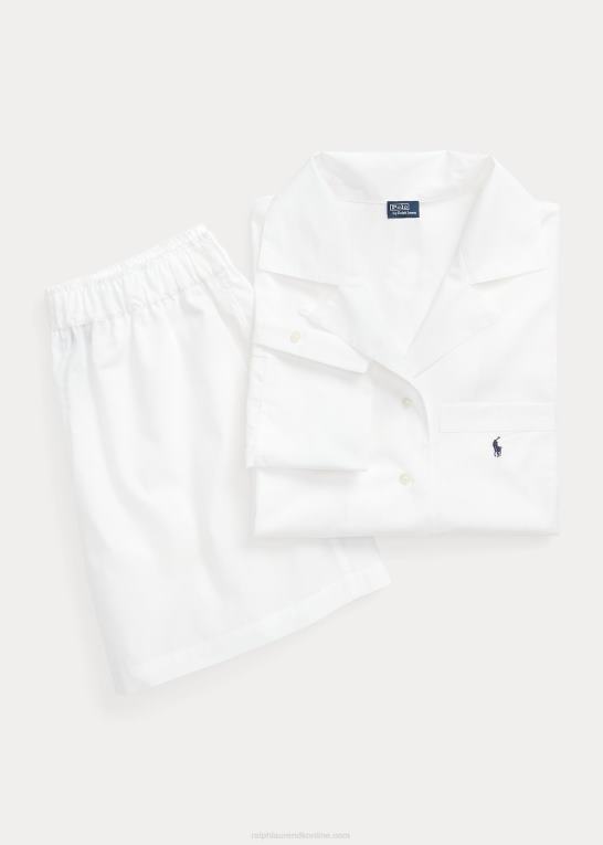 hvid sky Kvinder Ralph Lauren crop top & boxer poplin pyjamassæt Z426B3015