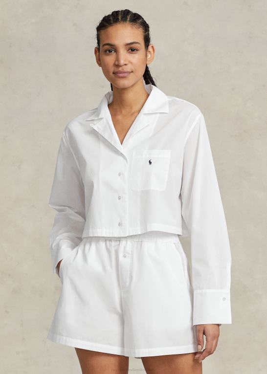 hvid sky Kvinder Ralph Lauren crop top & boxer poplin pyjamassæt Z426B3015