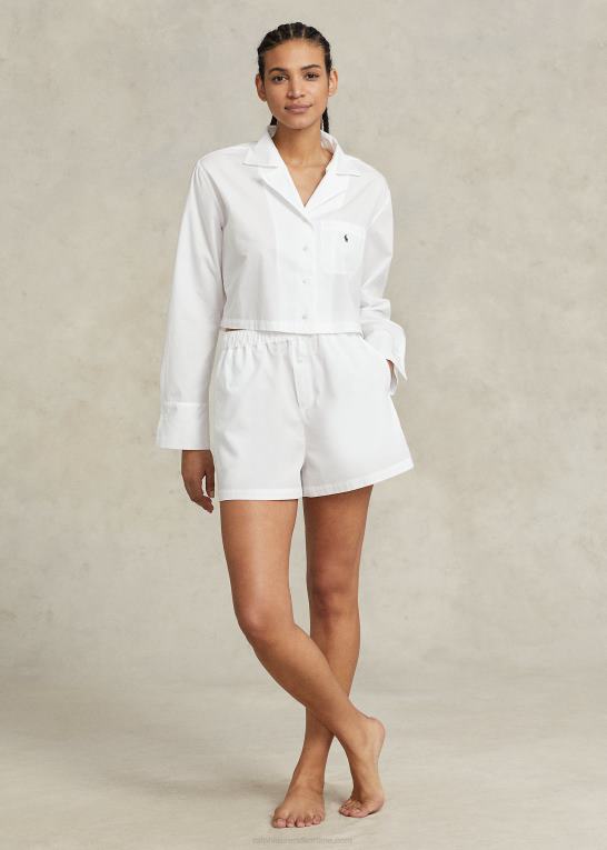 hvid sky Kvinder Ralph Lauren crop top & boxer poplin pyjamassæt Z426B3015