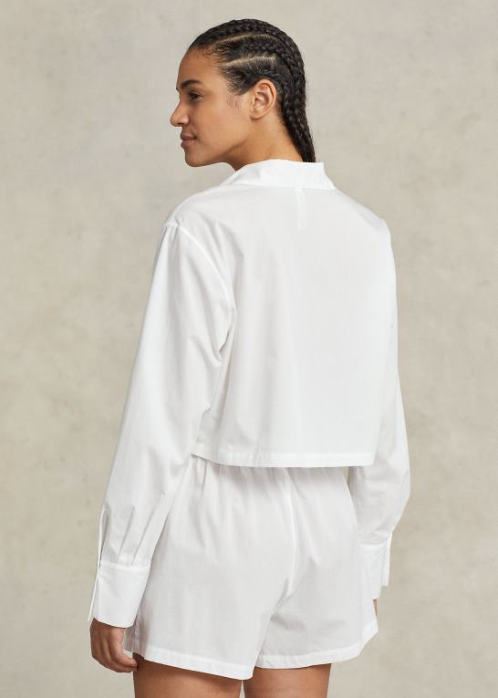 hvid sky Kvinder Ralph Lauren crop top & boxer poplin pyjamassæt Z426B3015