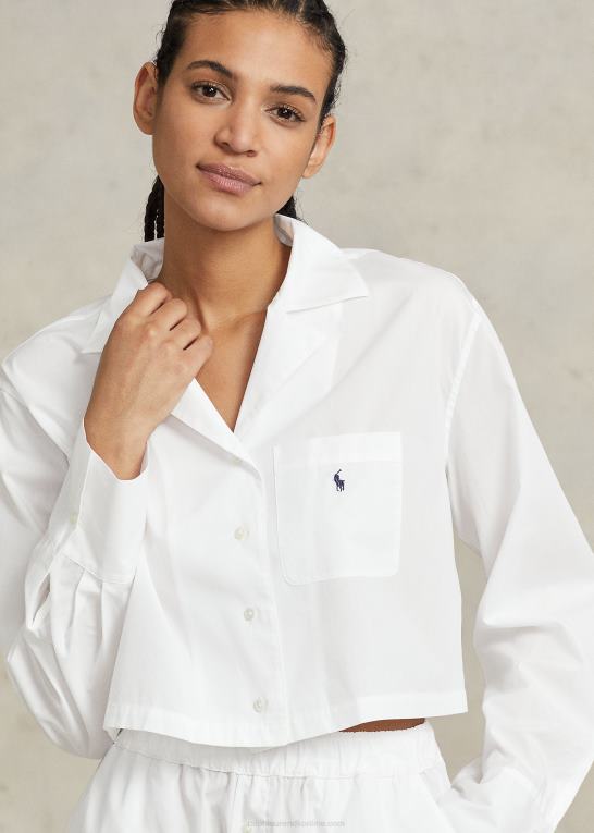 hvid sky Kvinder Ralph Lauren crop top & boxer poplin pyjamassæt Z426B3015