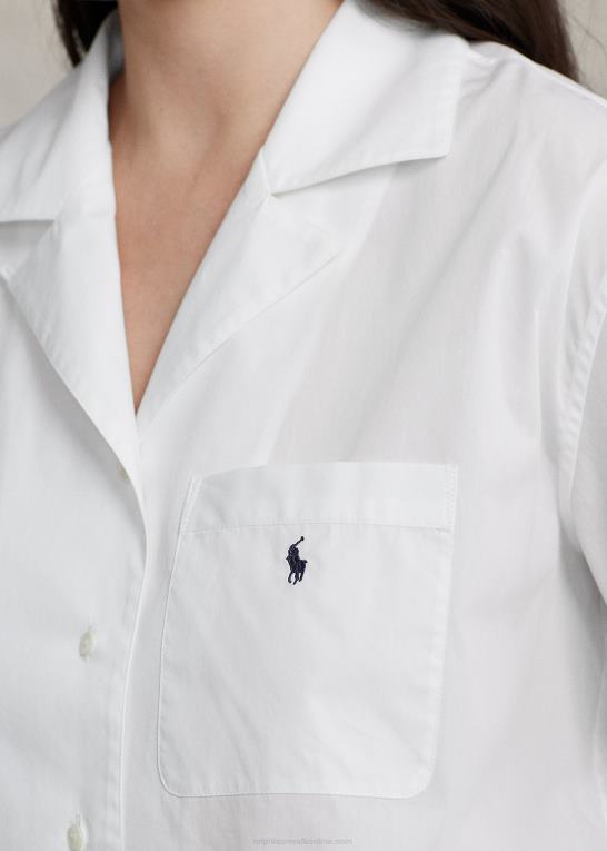 hvid sky Kvinder Ralph Lauren crop top & boxer poplin pyjamassæt Z426B3015