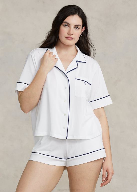 hvid sky Kvinder Ralph Lauren kortærmet jersey pyjamassæt Z426B3006