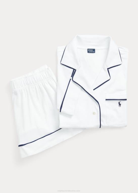 hvid sky Kvinder Ralph Lauren kortærmet jersey pyjamassæt Z426B3006