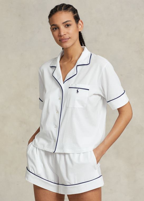 hvid sky Kvinder Ralph Lauren kortærmet jersey pyjamassæt Z426B3006