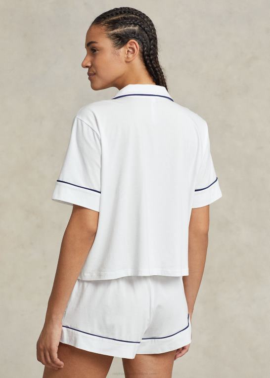 hvid sky Kvinder Ralph Lauren kortærmet jersey pyjamassæt Z426B3006