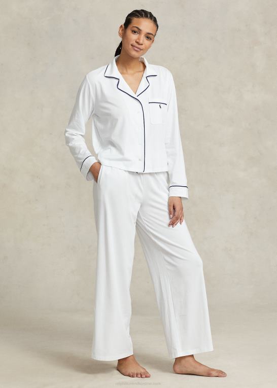 hvid sky Kvinder Ralph Lauren langærmet jersey pyjamassæt Z426B3014