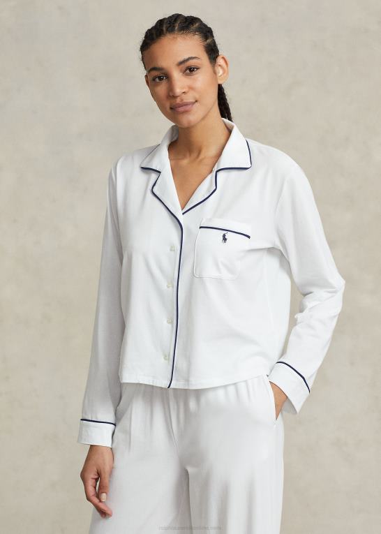 hvid sky Kvinder Ralph Lauren langærmet jersey pyjamassæt Z426B3014