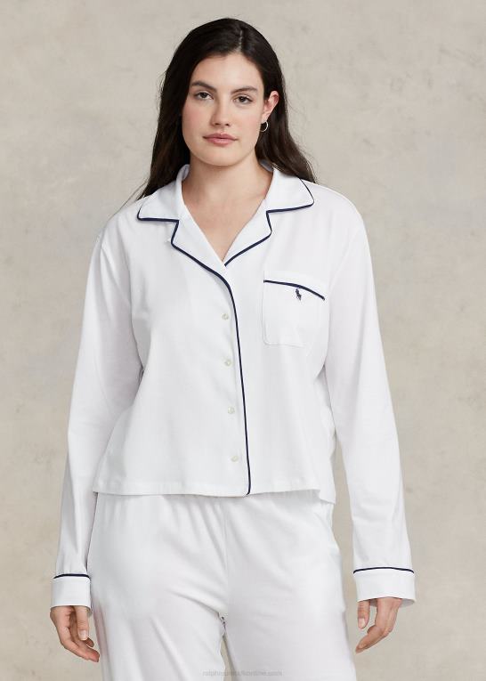 hvid sky Kvinder Ralph Lauren langærmet jersey pyjamassæt Z426B3014