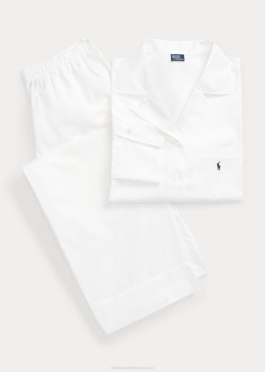 hvid sky Kvinder Ralph Lauren langærmet poplin pyjamassæt Z426B3013