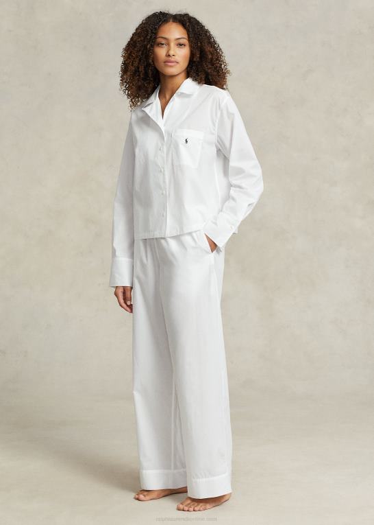 hvid sky Kvinder Ralph Lauren langærmet poplin pyjamassæt Z426B3013