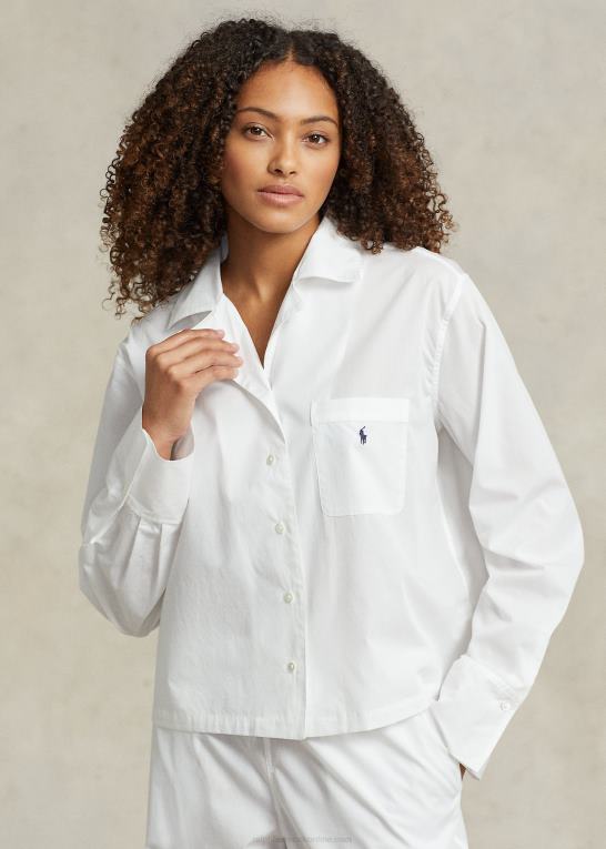 hvid sky Kvinder Ralph Lauren langærmet poplin pyjamassæt Z426B3013
