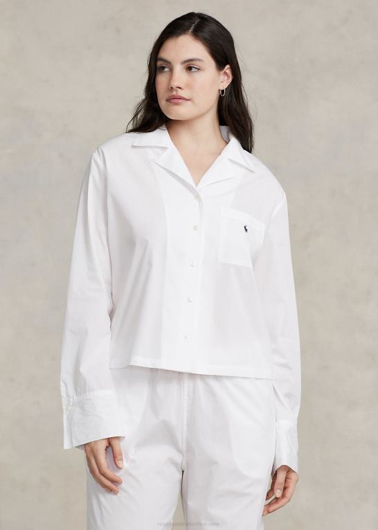 hvid sky Kvinder Ralph Lauren langærmet poplin pyjamassæt Z426B3013