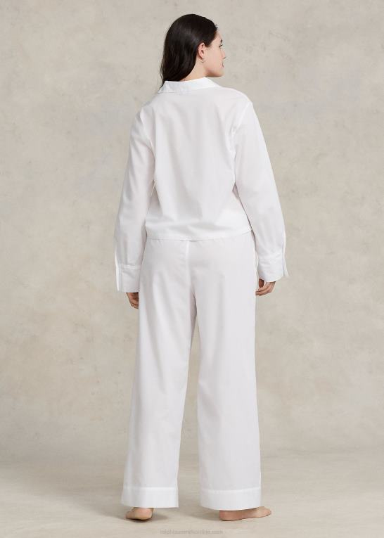 hvid sky Kvinder Ralph Lauren langærmet poplin pyjamassæt Z426B3013