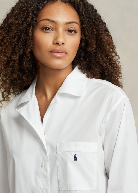 hvid sky Kvinder Ralph Lauren langærmet poplin pyjamassæt Z426B3013