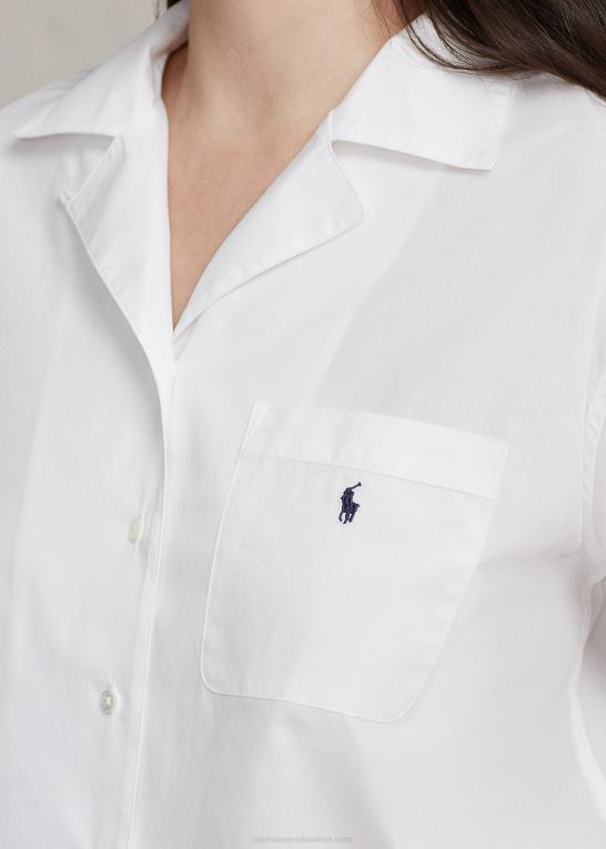 hvid sky Kvinder Ralph Lauren langærmet poplin pyjamassæt Z426B3013
