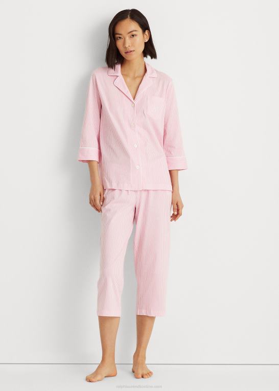 lyserød hvid stribe Kvinder Ralph Lauren bomulds capri sovesæt Z426B4250