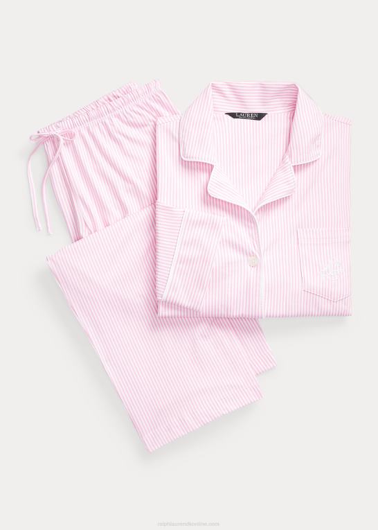 lyserød hvid stribe Kvinder Ralph Lauren bomulds capri sovesæt Z426B4250