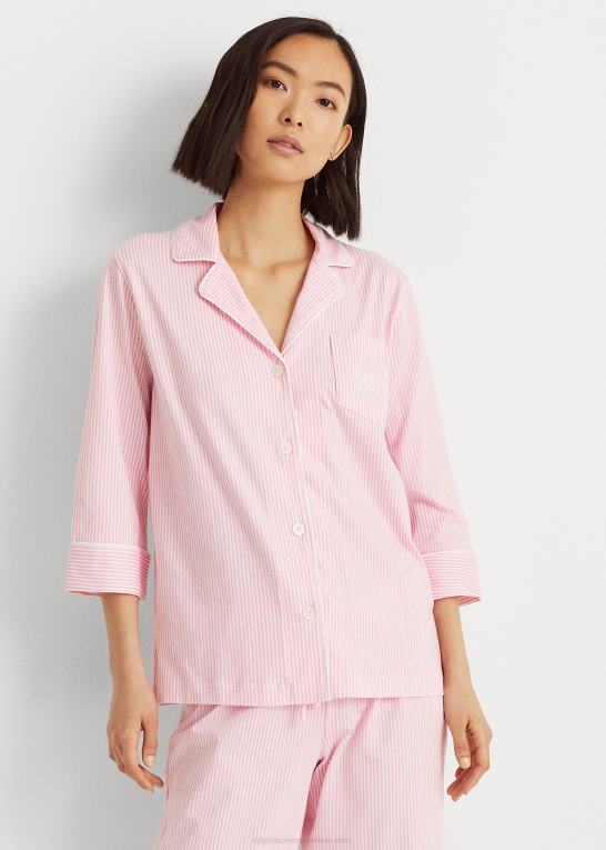 lyserød hvid stribe Kvinder Ralph Lauren bomulds capri sovesæt Z426B4250