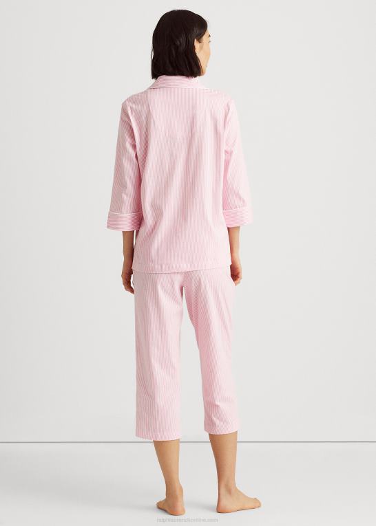 lyserød hvid stribe Kvinder Ralph Lauren bomulds capri sovesæt Z426B4250