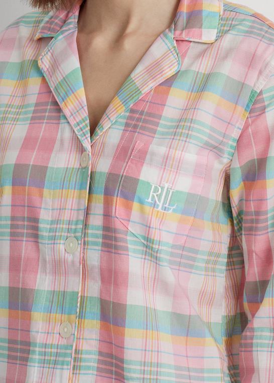 lyserød plaid Kvinder Ralph Lauren plaid sovesæt i bomuldsblanding Z426B4464