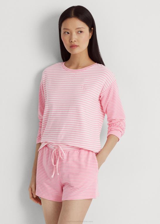 lyserød stribe Kvinder Ralph Lauren stribet fransk frotté boxer pyjamassæt Z426B9445