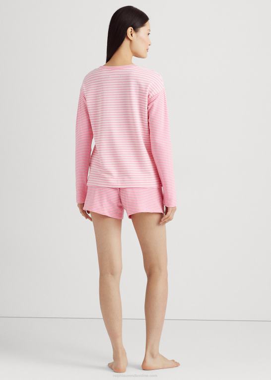 lyserød stribe Kvinder Ralph Lauren stribet fransk frotté boxer pyjamassæt Z426B9445