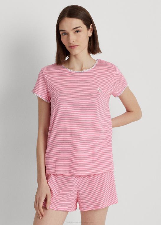 lyserød stribe Kvinder Ralph Lauren stribet jersey boxer pyjamassæt Z426B4132
