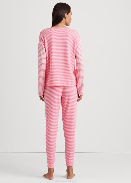 lyserødt print Kvinder Ralph Lauren stribet fransk frotté jogger pyjamassæt Z426B4150