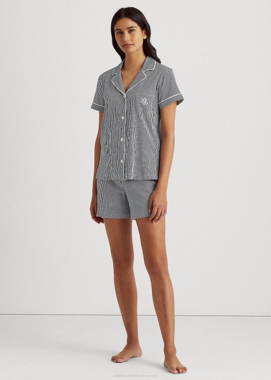 marineblå/hvid stribe Kvinder Ralph Lauren stribet boxer pyjamas sæt Z426B4218