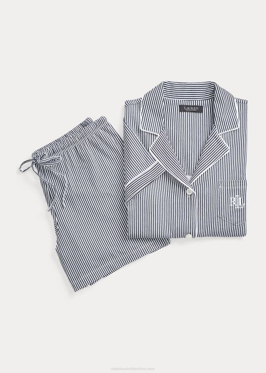 marineblå/hvid stribe Kvinder Ralph Lauren stribet boxer pyjamas sæt Z426B4218
