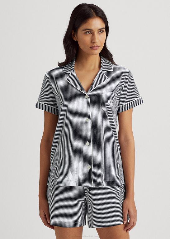 marineblå/hvid stribe Kvinder Ralph Lauren stribet boxer pyjamas sæt Z426B4218