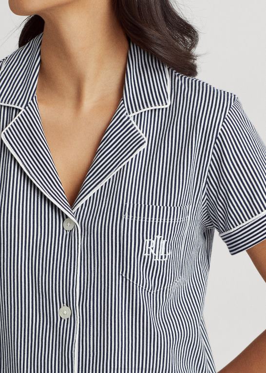 marineblå/hvid stribe Kvinder Ralph Lauren stribet boxer pyjamas sæt Z426B4218
