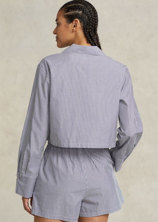 marineblå stribe Kvinder Ralph Lauren crop top & boxer poplin pyjamassæt Z426B3009