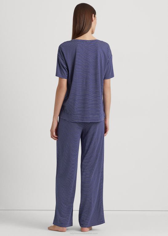 marineblå stribe Kvinder Ralph Lauren pyjamassæt med logostribet jersey Z426B9418
