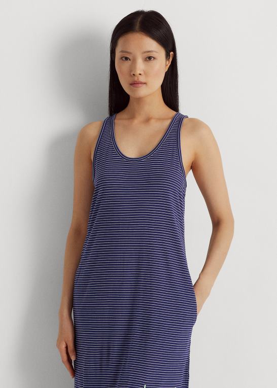 marineblå stribe Kvinder Ralph Lauren stribet ærmeløs jersey natkjole Z426B3957