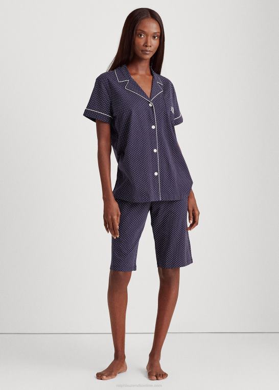 navy prik Kvinder Ralph Lauren bomuld bermuda pj sæt Z426B4235