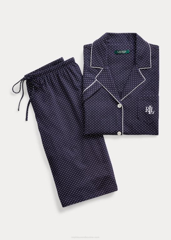 navy prik Kvinder Ralph Lauren bomuld bermuda pj sæt Z426B4235
